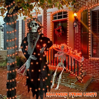 QITONG Orange Solar Christmas Lights, 2 Pack Each 66ft 200 LED Thanksgiving String Lights Outdoor Waterproof, Green Wire Twinkle Light with 8 Modes