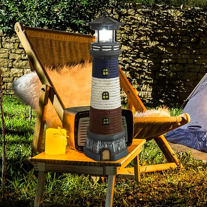 GANAZONO Solar Lighthouse Garden Lights Outdoor Waterproof Resin Lighthouse Statue Lamp for Patio Yard Lawn Landscape Decoration