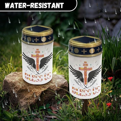 Prayer Signs Grave Lights for Cemetery Solar Porch Lights Outdoor Waterproof Solar Powered Flameless Candle Led Light Cemetery Decor Candle Lamp Multipurpose Solar Lights
