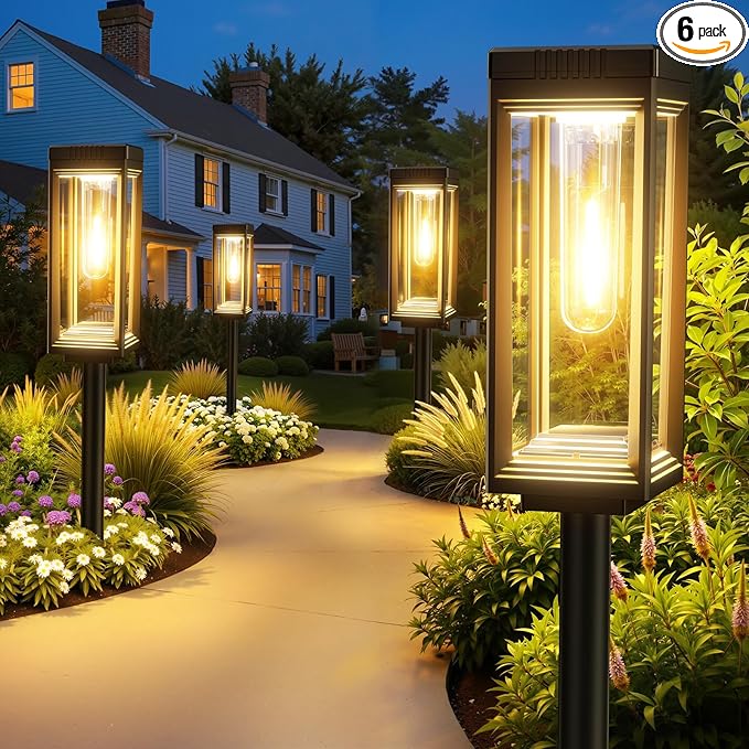 WdtPro 6 Pack Upgraded Solar Pathway Lights Outdoor, Solar Lights Waterproof, Auto On/Off, 15+ Hours Runtime, Lighting for Garden Outside Yard Driveway Landscape Path Patio, Warm White