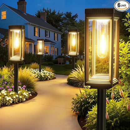 WdtPro 6 Pack Upgraded Solar Pathway Lights Outdoor, Solar Lights Waterproof, Auto On/Off, 15+ Hours Runtime, Lighting for Garden Outside Yard Driveway Landscape Path Patio, Warm White
