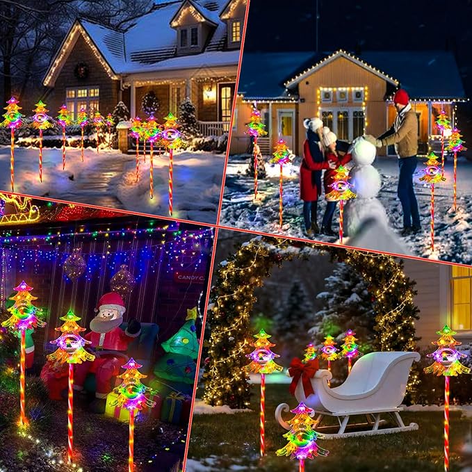 30.7'' Larger Christmas Decorations Outdoor Solar Pathway Lights, 3Packs Solar Christmas Trees with Colour 51LEDS, Xmas Tree Candy Cane Stake Lights Outside for Garden Porch Path Yard Decor