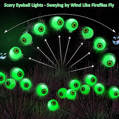 4 Pack Halloween Decorations Outdoor Lights - 32LED Solar Scary Eyeball Pathway Light Swaying by Wind, Waterproof Solar Halloween Stake Lights for Garden Porch Lawn Pathway (Green)