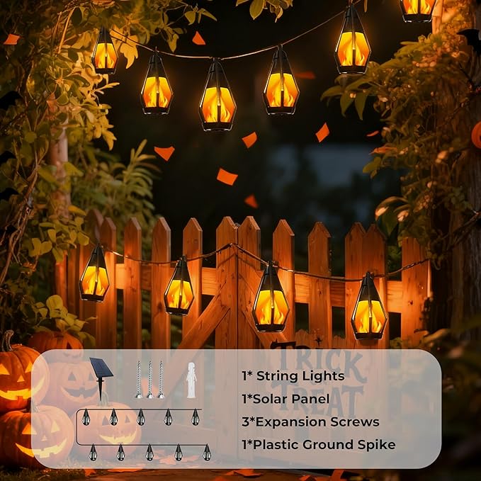 Solar String Lights Outdoor, 42Ft Patio Lights with 15 Flickering Flame Light Bulbs,Waterproof Warm White Outdoor Solar String Lights for Outside Garden Backyard Patio Gazebo Party Decoration
