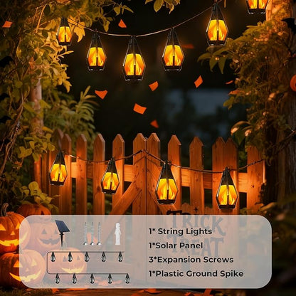Solar String Lights Outdoor, 42Ft Patio Lights with 15 Flickering Flame Light Bulbs,Waterproof Warm White Outdoor Solar String Lights for Outside Garden Backyard Patio Gazebo Party Decoration