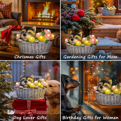 HOMEIMPRO Solar Garden Decor Dog Garden Gifts for Women, Yorkie Puppy Lovers Gifts Mothers Day Birthday for Mom Grandma,Outdoor Statues Solar Lights, 8LED Lights Balcony Yard Decor, Patio