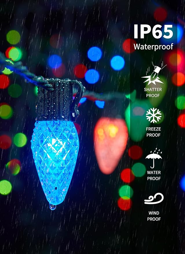 Brightown C9 LED Christmas Lights Outdoor, 150LED RGB Smart Christmas Tree Lights Music Sync DIY APP Controlled, Waterproof Connectable C9 String Lights for House Indoor Patio Xmas Decoration