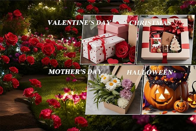 Solar Garden Rose Lights, 2 Pack MostRealistic 12 LED Flower Stake Lights, IP65 Waterproof 7 Color Changing Solar Decor for Walkway/Graveyard, Heartwarming Gifts for Grandma & Mom,Red