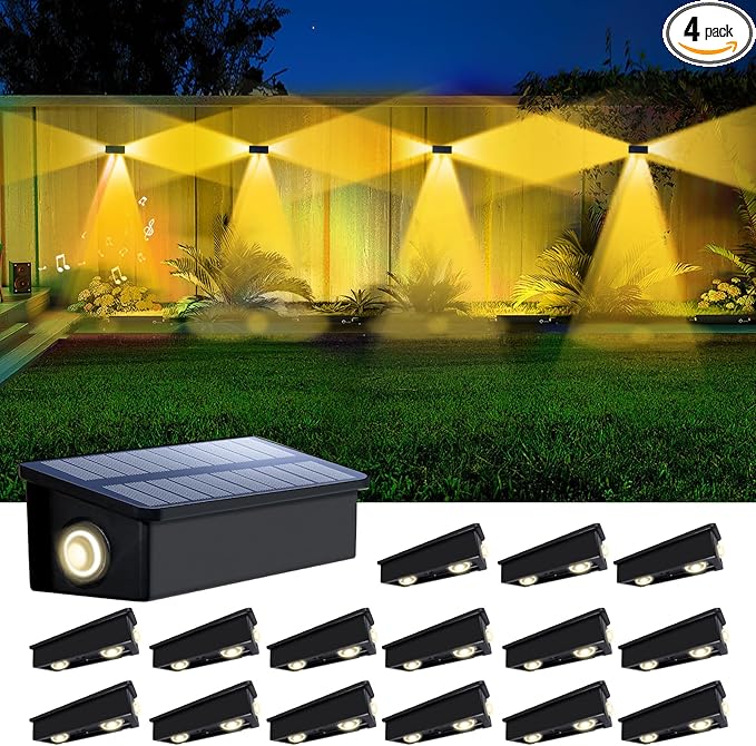 16 Pack 3-Side Solar Fence Lights Outdoor Waterproof with Warm White LED Spot Lens, for Wall, Deck, Patio, Yard | Lumora
