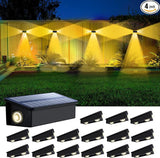 16 Pack 3-Side Solar Fence Lights Outdoor Waterproof with Warm White LED Spot Lens, for Wall, Deck, Patio, Yard | Lumora