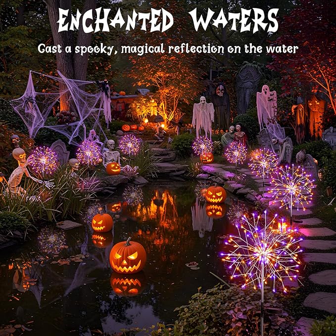 suddus Solar Halloween Lights Outdoor Solar Powered, Upgrade 2-Pack Orange & Purple Solar Firework Lights | Lumora