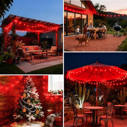 50 FT Red Outdoor String Lights G40 Globe Shatterproof Patio Lights,26 Plastic Edison Bulbs(2 Spare) IP65 Waterproof Dimmable LED Bulbs for Backyard Porch Balcony Party Decor, E12 Base,