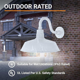 14in. White Outdoor Gooseneck Barn Light Fixture with 10in. Long Extension Arm - Wall Sconce Farmhouse, Vintage | Lumora