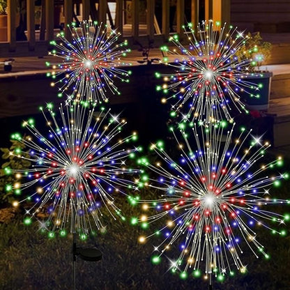 ALSO GO Solar Garden Lights Outdoor Waterproof, 4 Pack 480 LED Solar Firework Lights, Decorative Garden Décor Outside for Flowerbed Pathway Party Christmas Decoration, Multicolor
