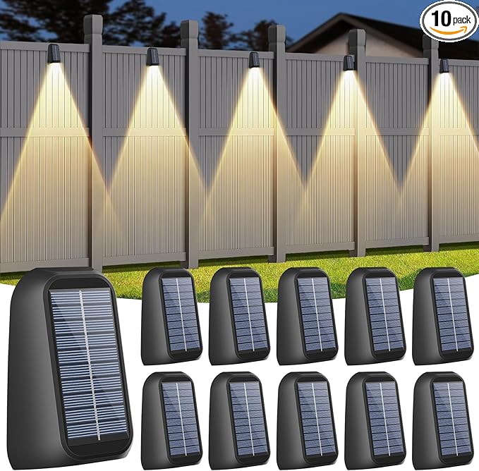 artcool 10 Pack Brighter Solar Fence Lights,Deck Light Solar Powered,Deck Solar Light Outdoor Waterproof,Dusk to Dawn Step Lights for Wall/Step/Patio/Garage/Yard