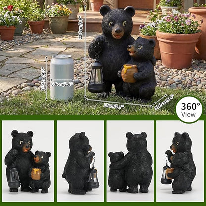 Lavezee Garden Bear Statues, Mother and Baby Bear Figurines with Solar Lantern for Outdoor Porch Yard Lawn, Unique Bear Gifts for Mom Grandma Wowen