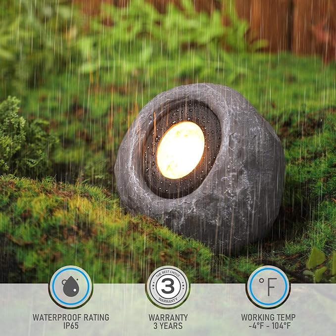 LEONLITE 5CCT Decorative Stone Light Outdoor, 5W LED Low Voltage Landscape Lighting for Garden, Yard, 12-24V AC/DC | Lumora