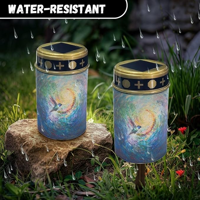 Hummingbird Cemetery Solar Lights Waterproof Energy Saving Solar Garden Lights Remembering Loved Ones Love Pets Grave Memorial Lights for Cemetery Garden Courtyard Paths