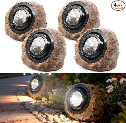 Solar Powered Rock Lights Outdoor- 4 Pack Super Bright Solar Spot Garden with 2 Lighting Modes, IP65 Waterproof Outdoor Decorative for Garden,Backyard, Roads, Yard, Patio Landscape,Sidewalks