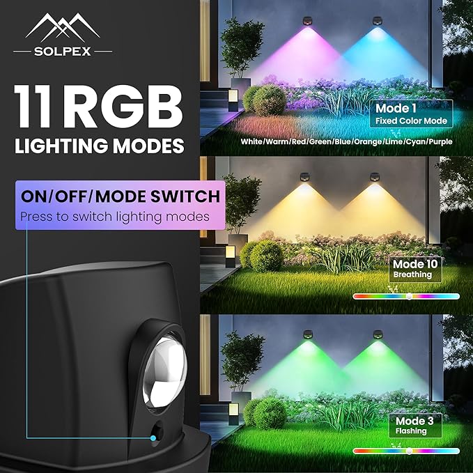 SOLPEX Solar Lights Outdoor Waterproof IP65, Solar Stair Lights Outdoor for Fence, Deck, Step, RGB Multicolor LED | Lumora