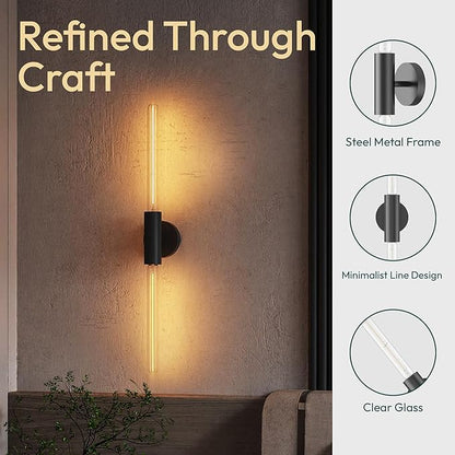 ALAMPEVER Wall Sconce with T10 Bulbs, Modern Bathroom Black Wall Sconces, Clean Lines Design, Dimmable Wall Light for Bedroom, Living Room, Hallway, Entryway, Café, and Bar