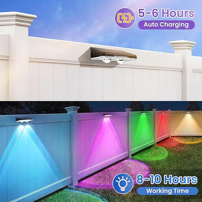 Solar Fence Lights Outdoor 1-Pack, 8 Modes (RGB Cycle/ 7 Color Fixed) IP65 Waterproof Auto Dusk to Dawn, Solar Deck Lights for Step, Wall, Pathway, Stairs, Patio