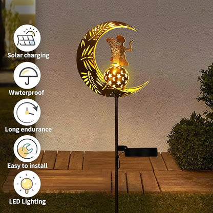 Tremdwoto Christmas Decorations Solar Garden Fairy Statues ，Outdoor Moon Fairy Stakes，Waterproof Led Garden Stake Light for Patio,Lawn，Path,Great Gifts for Women