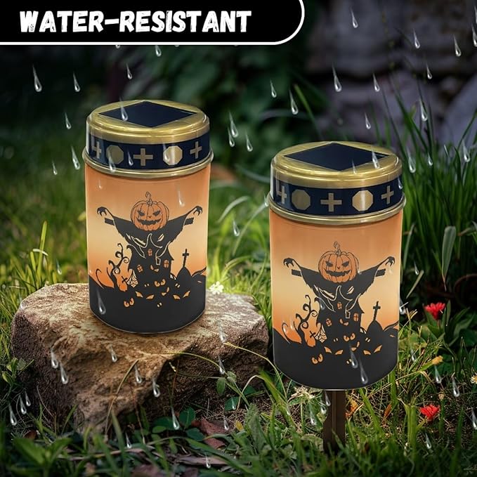 Pumpkin Castle Solar Lights for Garden Outdoor 2 Pcs Solar Powered Lights Waterproof Solar Lights Outside Solar Halloween Garden Lights Yard Path Walkway Grave Solar Light