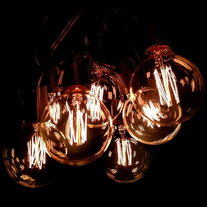 Hometown Evolution, Inc. Edison Bulb Outdoor String Lights with Hand-Threaded Filament (G60 Lantern Edison - Black Wire, 50 ft)