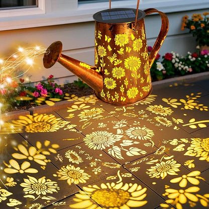 VOOKRY Solar Lights Outdoor Decoration, Large Retro Hanging Metal Solar Watering Can Lights Waterproof Sunflower Garden Decor Outside for Yard Lawn Patio Porch, Gifts for Women Mom Grandma Birthday