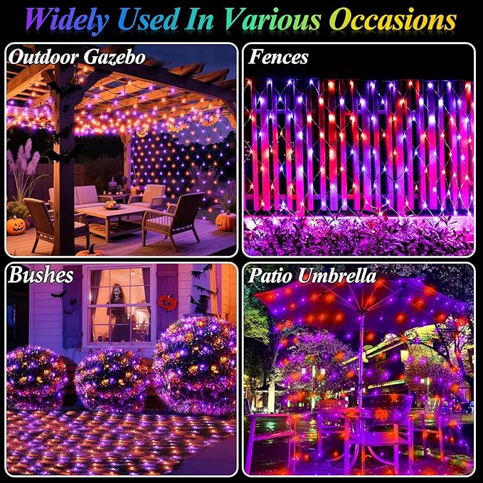 360LED Net Lights Halloween Decorations, 21ft x 5ft Purple Orange Mesh Lights with 8 Modes & Timer, Connectable Waterproof Twinkle String Light for Bushes Tree Garden Lawn Holiday Outdoor Party