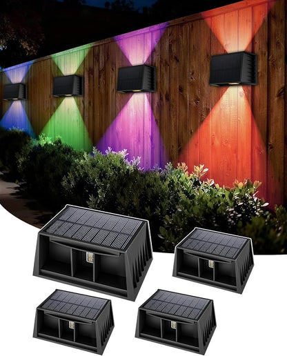 CORESLUX Solar Fence Lights Outdoor, Up and Down Outdoor Wall Lights, IP65 Waterproof Solar Fence Lights, Color Changing Outdoor Solar Lights for Backyard/Railing/Wall/Step/Patio, 4PCS