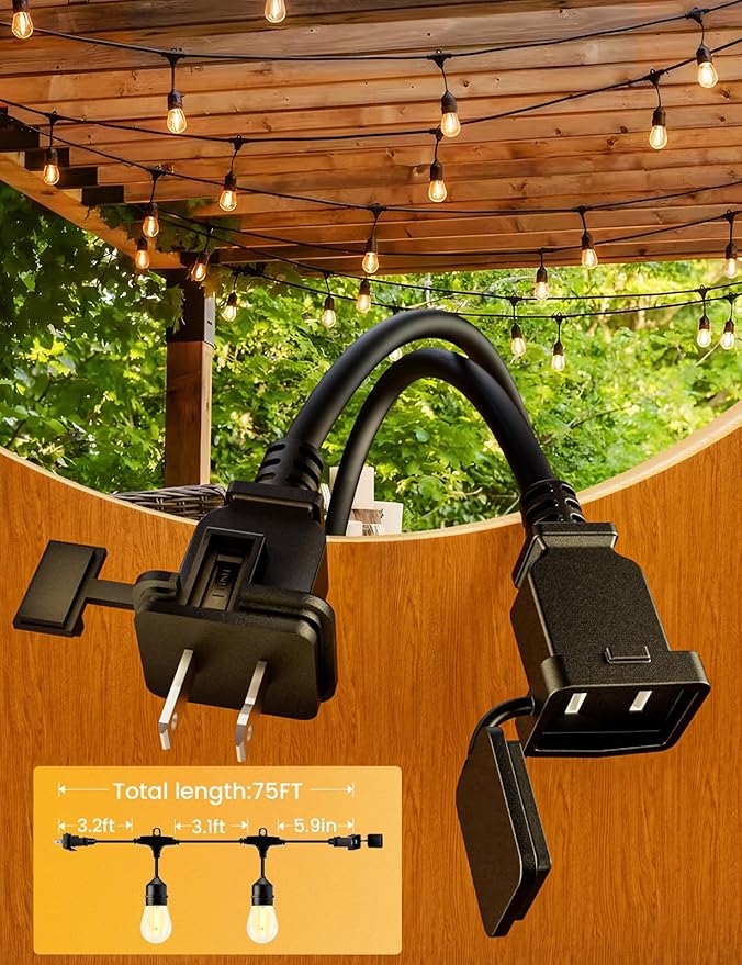 Svater Outdoor Led String Lights 75 FT, Patio Lights for Outside with 9pcs S14 Shatterproof Bulbs, 1 Watt E26 | Lumora