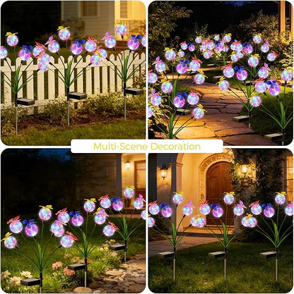 2 Pack Solar Outdoor Decorative Lights, Garden Lights Solar Powered with 12 Led Globe Lights and Butterflies, Gifts for Women Grandma, Solar Decorations for Garden Yard Lawn Ornaments (Butter Colored)