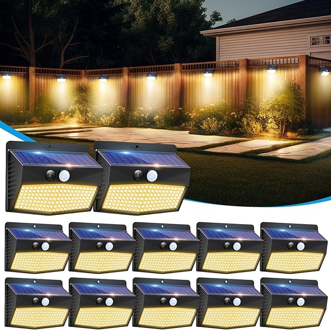 Solar Motion Sensor Lights Outdoor [ 12 Packs/138 LED ] Solar Fence Lights With 3 Lighting Modes, Solar Powered | Lumora