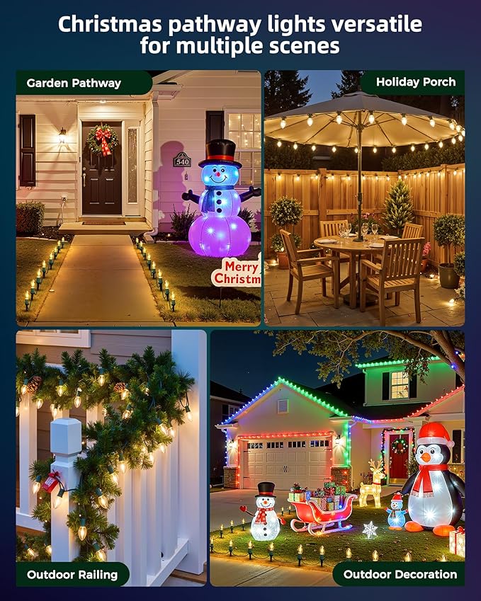 C9 Christmas Lights, 51.4ft Christmas Pathway Lights Outdoor with 40 LED Bulbs and Stakes, Connectable Waterproof | Lumora