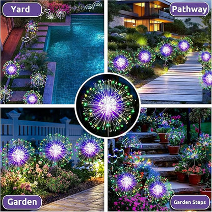 Redefun Solar Fireworks Lights for Outside 2 Pack 120 LEDs Solar Garden Decor, 8 Modes Sparkler Light Waterproof Starlit Starburst Lights for Yard Flower Bed Lawn Pathway Decorations - Multicolor