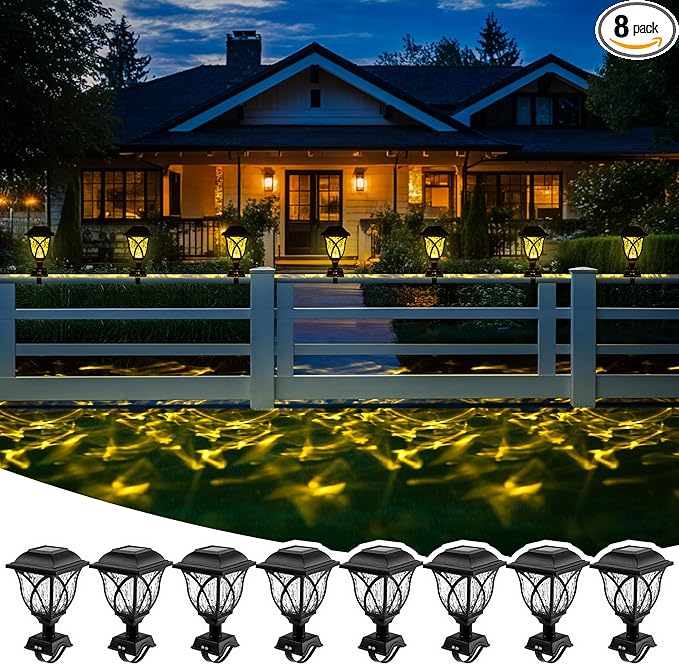 Solar Fence Lights Outdoor Waterproof, Led Solar Lights Outdoor for Chain Link Fence, Step, Stairs, Trampoline, Yard and Pathway, Warm White 8 Pack