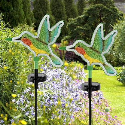 Solar Hummingbird Garden Lights, Halloween Outdoor Lights Decor,LED Hummingbirds Light Outside,Garden Solar Lights, Outdoor Decorations for Yard (2 Pack)