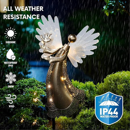 Solar Angel Garden Lights, Outdoor LED Metal Decor with Peace Dove, Waterproof Pathway, Lawn Lighting, Unique Gift for Women, Mom, Friends(Peace Dove)