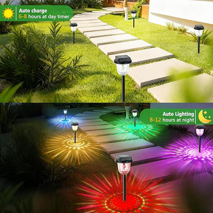echosari 2 Pack Color Changing Solar Pathway Lights, Dynamic Multicolor & Warm White Christmas Solar Lights Outdoor Waterproof Garden Lights for Landscape Path Driveway Walkway Lawn
