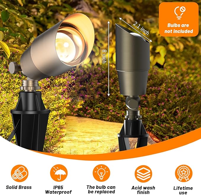 ZONEGRACE 12V Low Voltage Brass Landscape Spot Lights, Waterproof LED Uplights & Accent Lighting with Connectors | Lumora