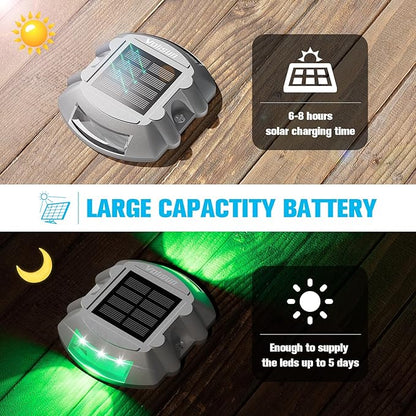 VOLISUN Christmas Solar Deck Lights Driveway Dock Lights, 4-Pack Led IP68 Waterproof Outdoor Warning Step Light for Driveway Sidewalk Garden Pathway Yard(Green, Auto On/Off