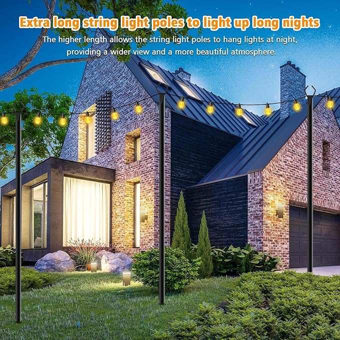 LETIANPAI 10Ft String Light Poles 4 Pack,Light Poles for Outside Lights,Outdoor with Fence Brackets Hanging | Lumora