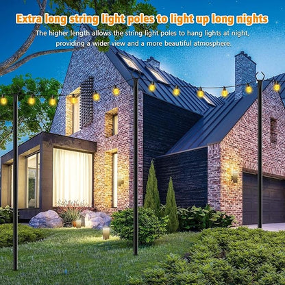 LETIANPAI 10Ft String Light Poles 4 Pack,Light Poles for Outside Lights,Outdoor with Fence Brackets Hanging Lights,Metal Stand Deck Patio Backyard (6 Pack 10FT)