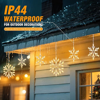 Snowflake Christmas String Lights with 9 Drops - 13ft 150 Mini Bulb Icicle Lights with Hooks, Plug-in Connectable Hanging Lights for Christmas Home Indoor Outdoor Party Wedding Holiday Décor, 2 Pack