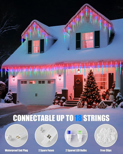Minetom Icicle Lights Outdoor with Clips, 2 Pack Total 40ft 200 LED 40 Tubes Twinkling String Lights, Connectable Hanging Ice Shape Christmas Lights Plug in for Eave Holiday Outdoor, Multicolor