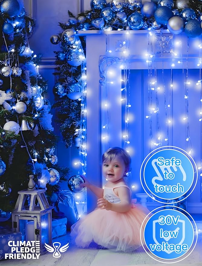 33FT 100 LEDs String Lights Waterproof Fairy Lights 8 Modes with Memory 30V Power Supply for Home, Garden, Wedding, Party, Christmas Decoration Indoor Outdoor (Blue)