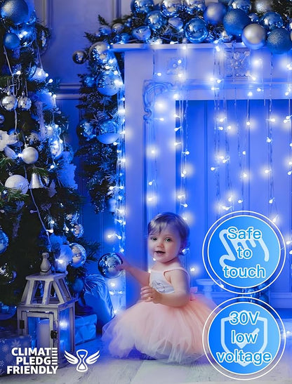 33FT 100 LEDs String Lights Waterproof Fairy Lights 8 Modes with Memory 30V Power Supply for Home, Garden, Wedding, Party, Christmas Decoration Indoor Outdoor (Blue)