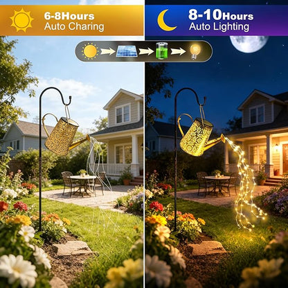 Solar Watering Can Lights:Outdoor Waterproof Metal Led String Lantern - Classic Fariy Hanging Decorations for Garden Pathway Patio - Gifts for Mom Grandma Women Birthday Over 30